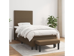 Cama Box Spring Con Colchón Tela Marrón Oscuro 100x200 Cm
