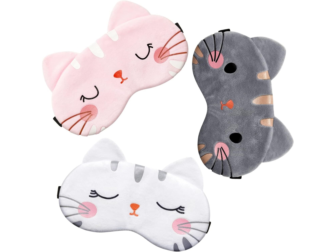 Antifaz para dormir con estampado de gato, suave y transpirable, 3 unidades.