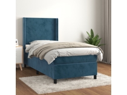 Cama Box Spring Con Colchón Terciopelo Azul Oscuro 100x200 Cm