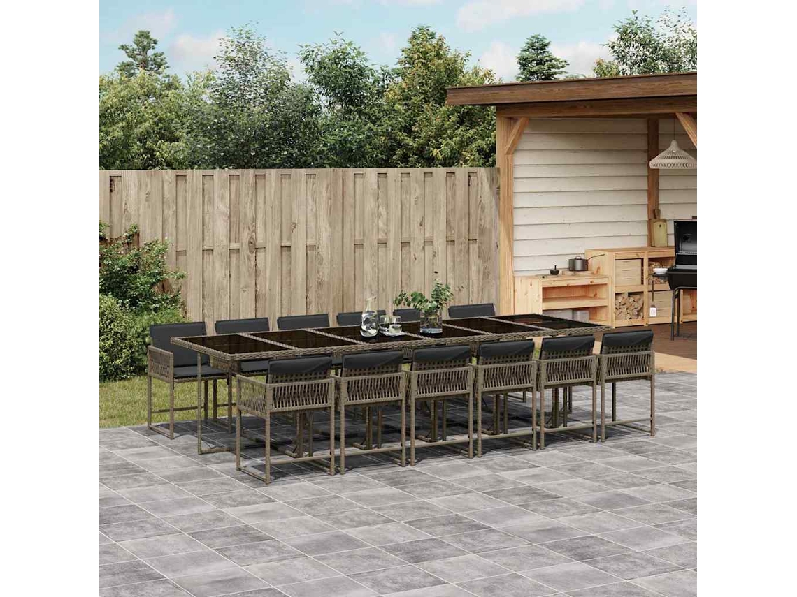 Juego de comedor de jardín de 13 piezas con cojines de mimbre gris DKD Home Decor