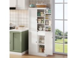 Mueble de cocina alto multifuncional, aparador con dos puertas, estante, compartimentos de almacenamiento y cajón interior.