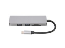 Hub Usb-c 5 En 1 Plateado Con Salida De Vídeo 4k De 5 Gbps Y Compatibilidad Con Tarjetas De Almacenamiento.