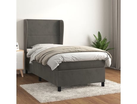vidaXL Cama con somier y colchón 90x200 cm terciopelo gris oscuro
