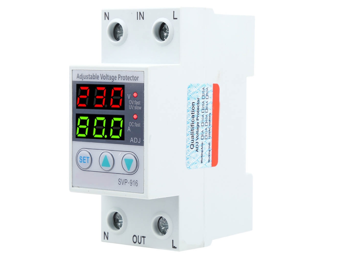 2026dz-protector De Sobrecarga Y Baja Tensión Ajustable Svp-916 100-130vac 40a Con Retardo De Reinicio