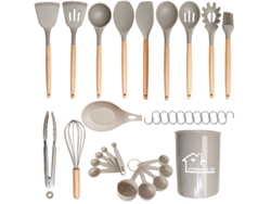 Juego de utensilios de cocina de silicona antiadherente Cuich, resistente a altas temperaturas y con mango antiescaldaduras (caqui)