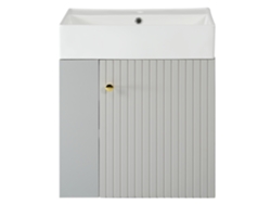 Mueble de baño de pared Mobrio con lavabo cuadrado de 4 compartimentos, color gris (grifo no incluido)