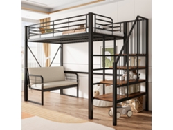 Litera Metálica De 90x200 Con Sofá Tapizado Extraíble Y Escalera, Color Negro.