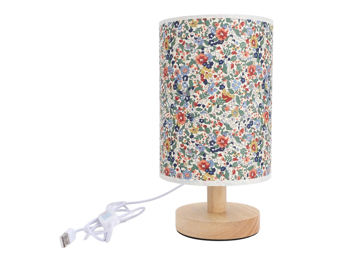 2026-lámpara De Mesa De Tela Y Madera Con Patrón Floral, 3 Temperaturas De Color, Regulable Sin Escala Y Usb