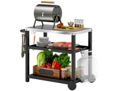 Carrito para parrilla de acero inoxidable de 3 niveles, 102x50x81cm, con estantes, ganchos y ruedas - Gris