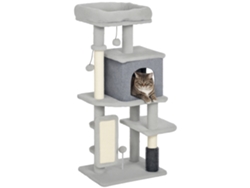 Rascador Para Gatos De 104 Cm Con Cepillo, Bolas Y Almohadilla Gris.