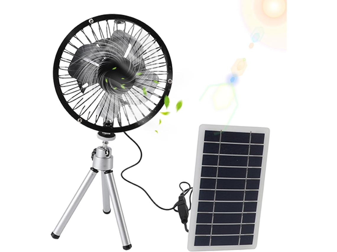 Ventilador Solar Para Exteriores, Ideal Para Acampar | Refrigeración Con Panel Multifuncional De 10 W Y Ligero.