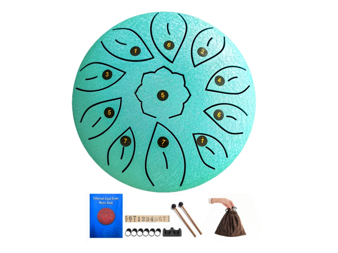 Tambor Handpan Digitallab de 6 pulgadas con 11 notas menores para niños, incluye baquetas (verde claro).