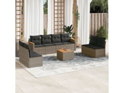 Conjunto de sofá de jardín de 9 piezas con cojines, mimbre gris, DKD Home Decor