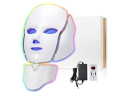 Máscara de terapia de luz azul y roja para rostro máscara facial con luz LED de 7 colores máscara para el cuidado de la piel para rostro y cuello en casa - BLANCA IKIKSO