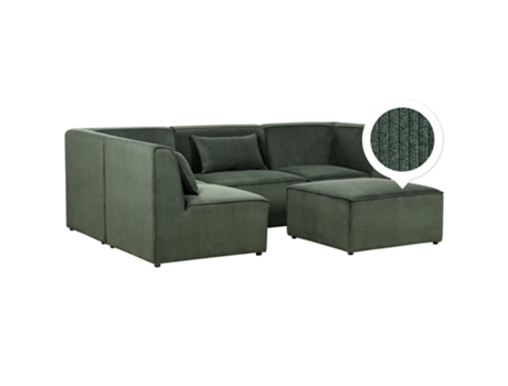 Sofá esquinero modular de 4 plazas a la derecha con reposapiés en Lemvig Bombazine verde oscuro BELIANI