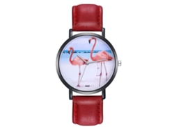 Reloj De Pulsera Unisex Con Correa De Piel Sintética E Ilustración De Flamenco Rojo.