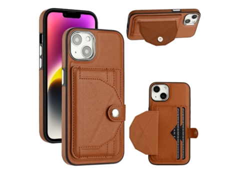 Funda Mobile Phone Cases Shockproof With Card para iPhone 13 Piel Marrón