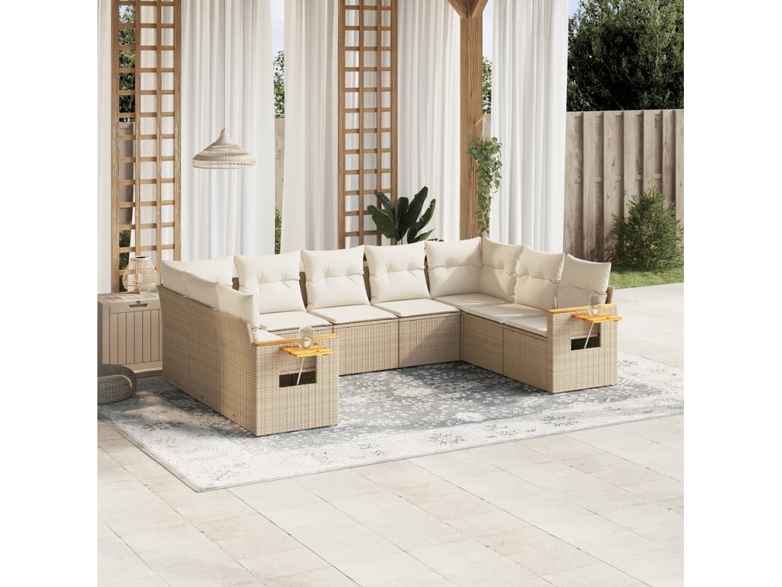 Conjunto de 9 sofás de jardín con cojines de mimbre beige de Dkd Home Decor