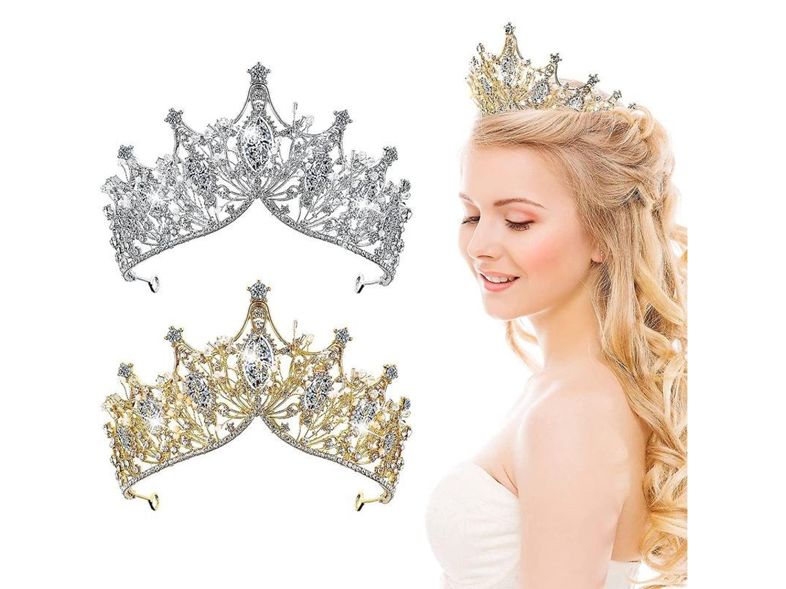 2 Coronas Barrocas De Reina, Tiara Para Novia Y Dama De Honor Con Diamantes De Imitación Y Cristal, Oro Y Plata.