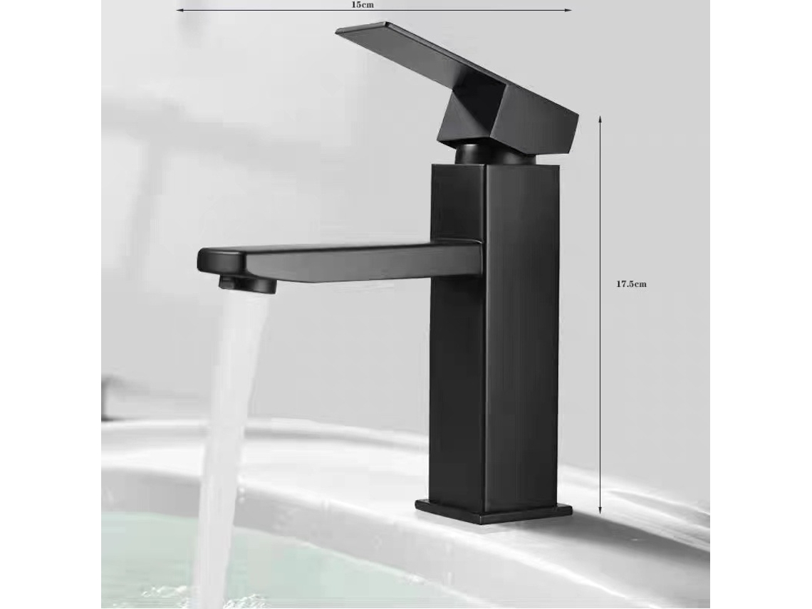 Grifo monomando para lavabo, negro mate, diseño moderno, tamaño 15x17,5 cm.