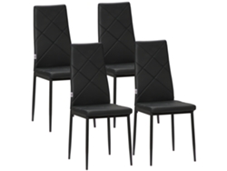 Juego De 4 Sillas De Comedor De Piel Sintética Con Respaldo Alto Y Patas De Metal Negro.