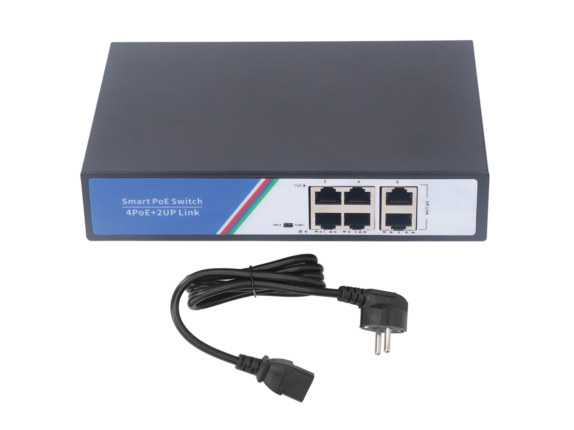 Conmutador Ethernet de 6 puertos y 12 Gbps, divisor de red Plug and Play con protección contra rayos de 4 kV y enchufe europeo.