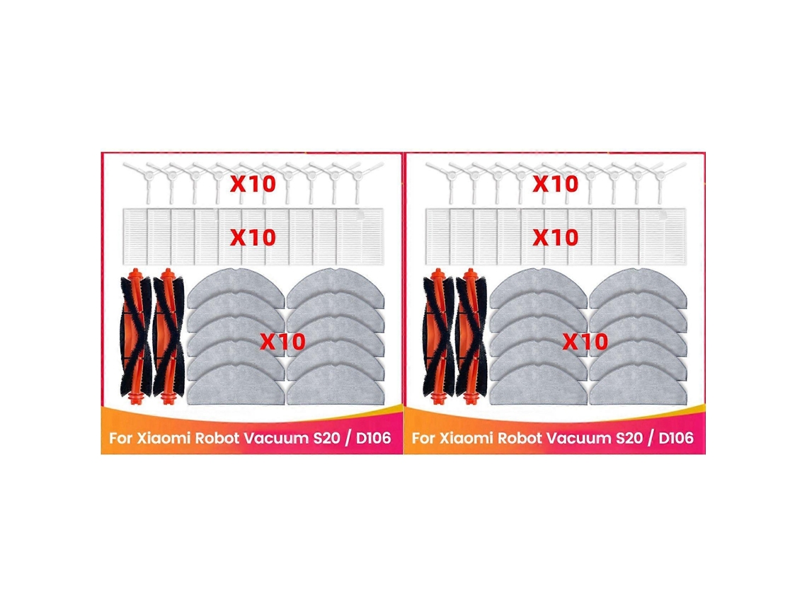 64pcs For Xiaomi Robot Vacuum S20 / D106 Sweep Replacement Parts Accessories Main Brush Side Brush Mop Cloth Filter