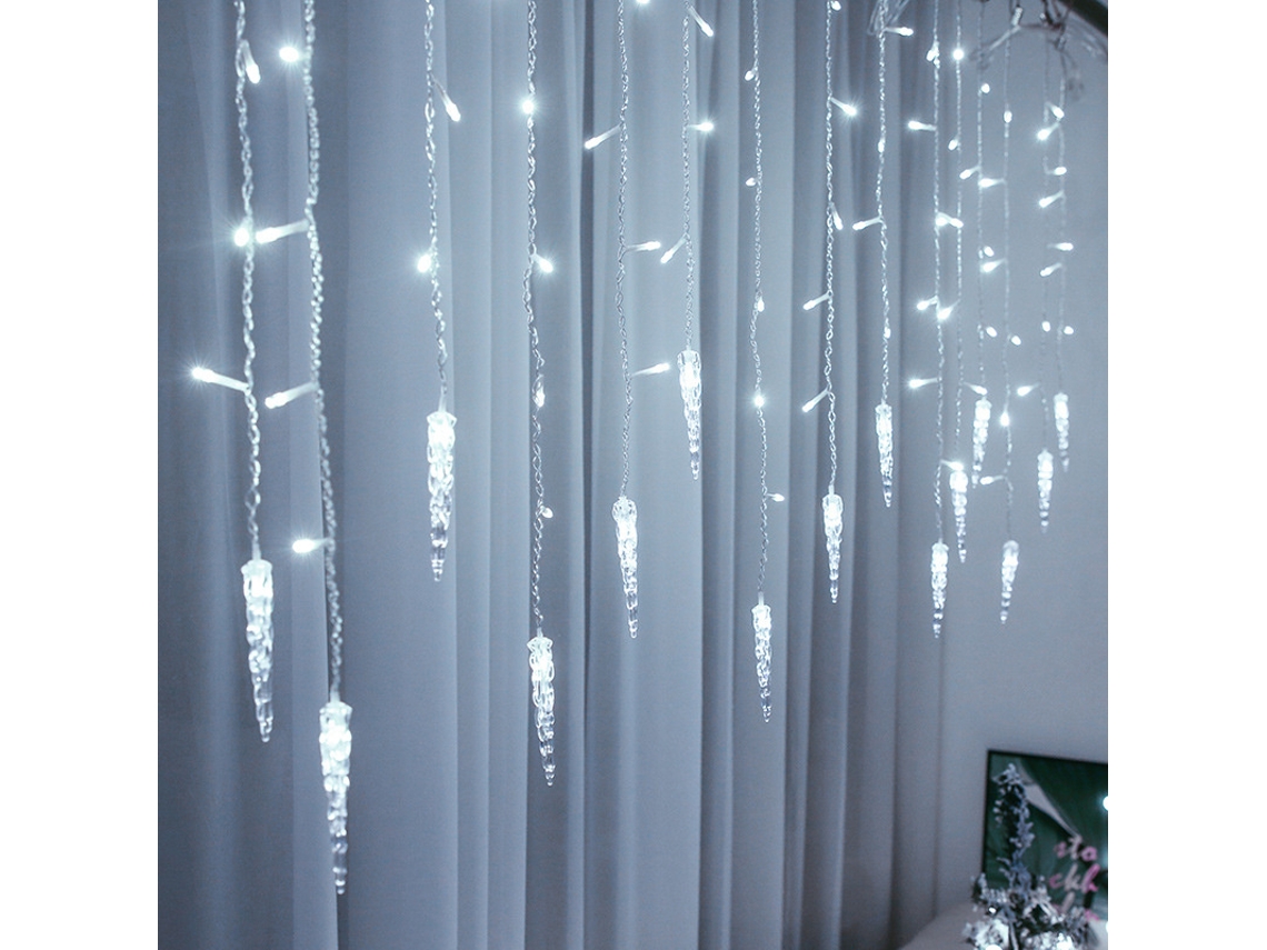 Cortina navideña LED con forma de guirnalda de hielo Mdug (blanca, 20 m, 480 LED, 8 modos)