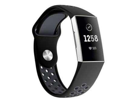 Correa de reloj de silicona con orificio redondo de dos colores para Fitbit Charge 3, tamaño de la correa del reloj: 130-195 mm (gris)