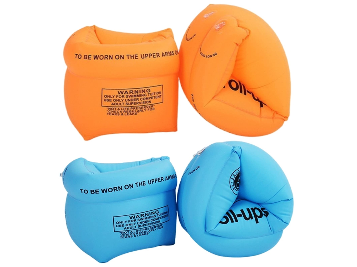 Brazaletes inflables para piscina para niños y adultos - PVC, aptos para niños de 3 a 12 años. 2 azules + 2 naranjas