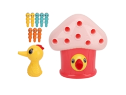 Juguete educativo interactivo con forma de pájaro carpintero para el desarrollo de habilidades.