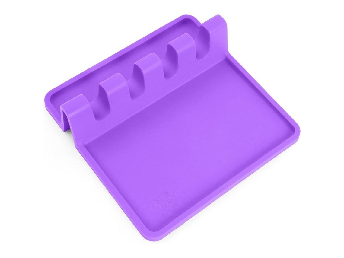 Soporte para utensilios de silicona con base antigoteo, resistente al calor y libre de BPA, apto para cucharas y otros utensilios.