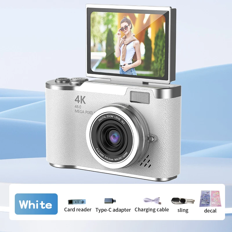 Cámara Digital (blanca) 4k De 48 Mp, Recargable, Pantalla De 2,4 Pulgadas, Ideal Para Principiantes.