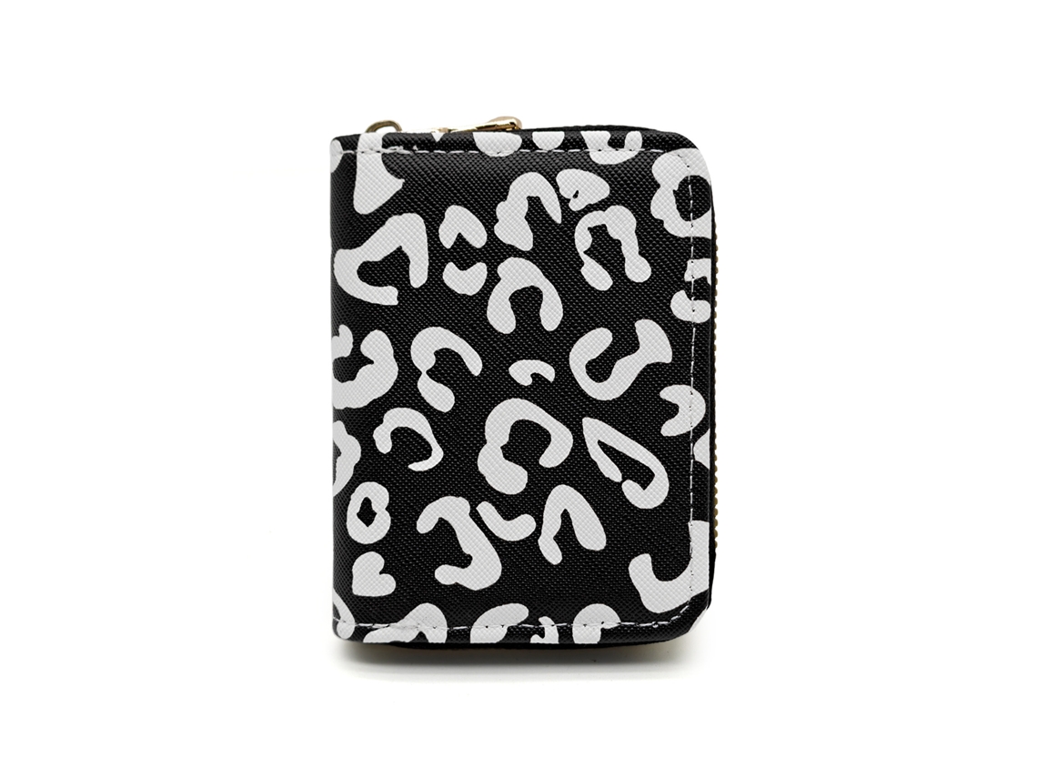 Tarjetero Con Estampado De Leopardo - Clip Para Tarjetas De Mujer - Tarjetero De Gran Capacidad - Negro