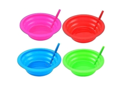Juego de 4 cuencos de plástico para sopa y cereales para niños, modelo 2024, con pajita integrada.