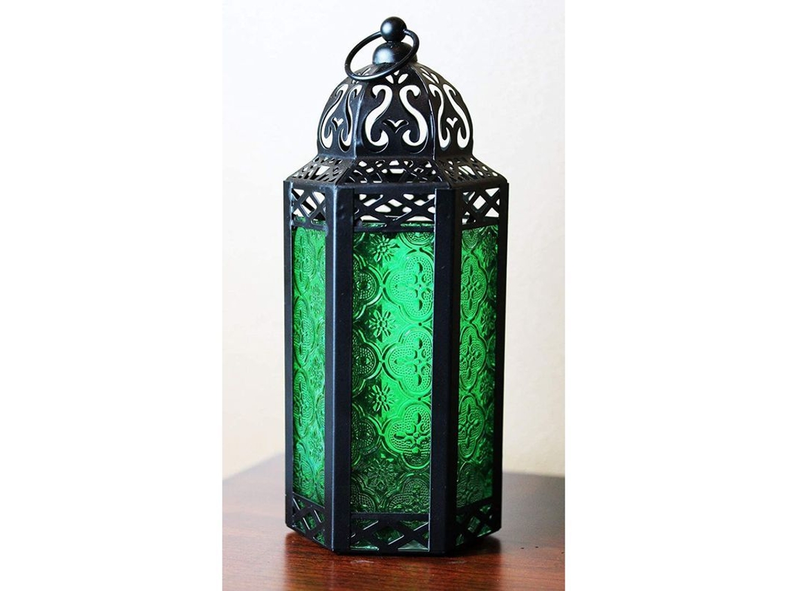 Portavelas Decorativo Marroquí De Cristal Verde, Tamaño Mediano, Para Decoración De Halloween Y Navidad.