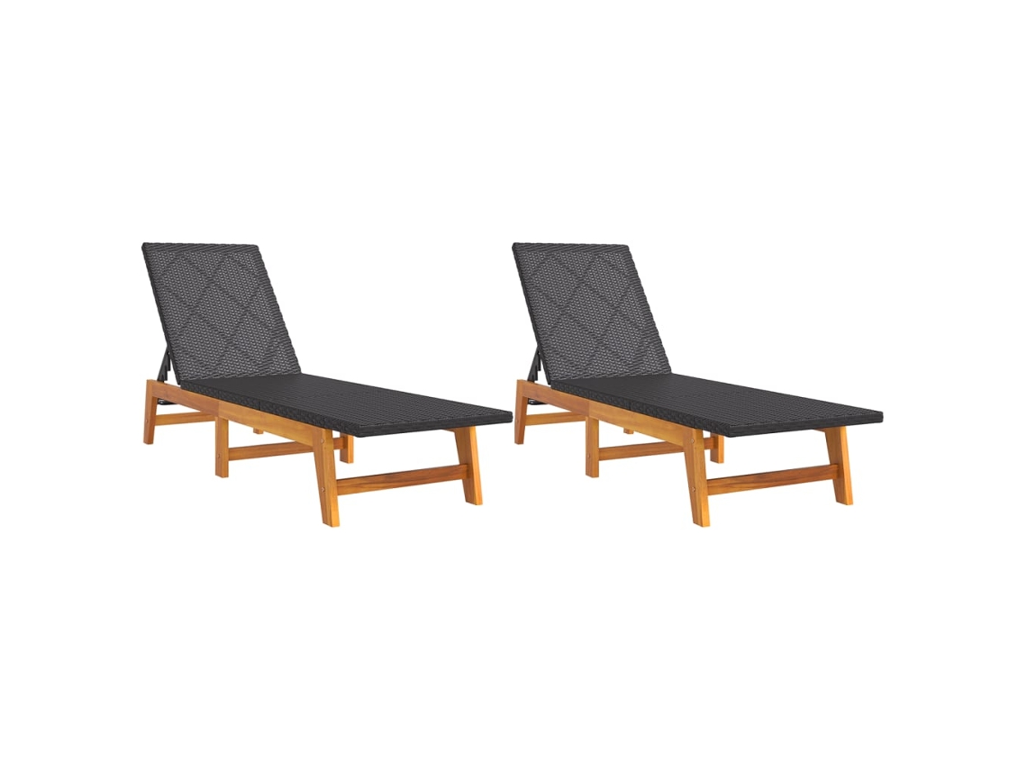 Maison Exclusive - Tumbonas 2 Uds Ratán Y Madera Maciza Acacia Marrón Y Negro