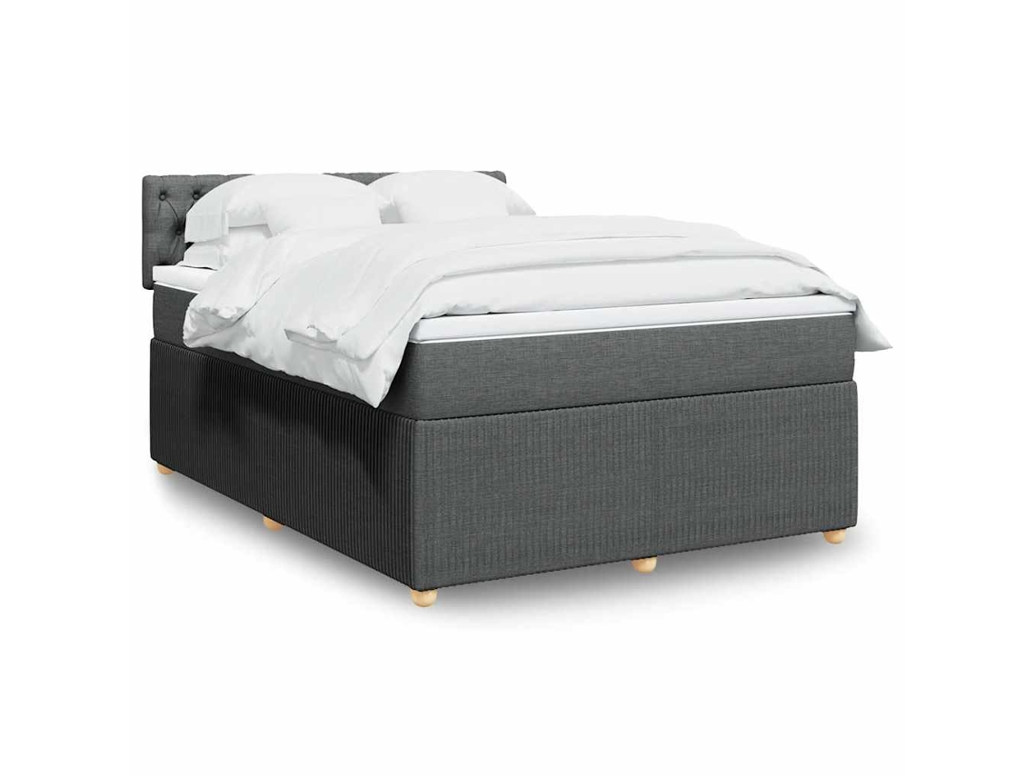 Cama Box Spring Con Colchón Tela Gris Oscuro 140x190 Cm