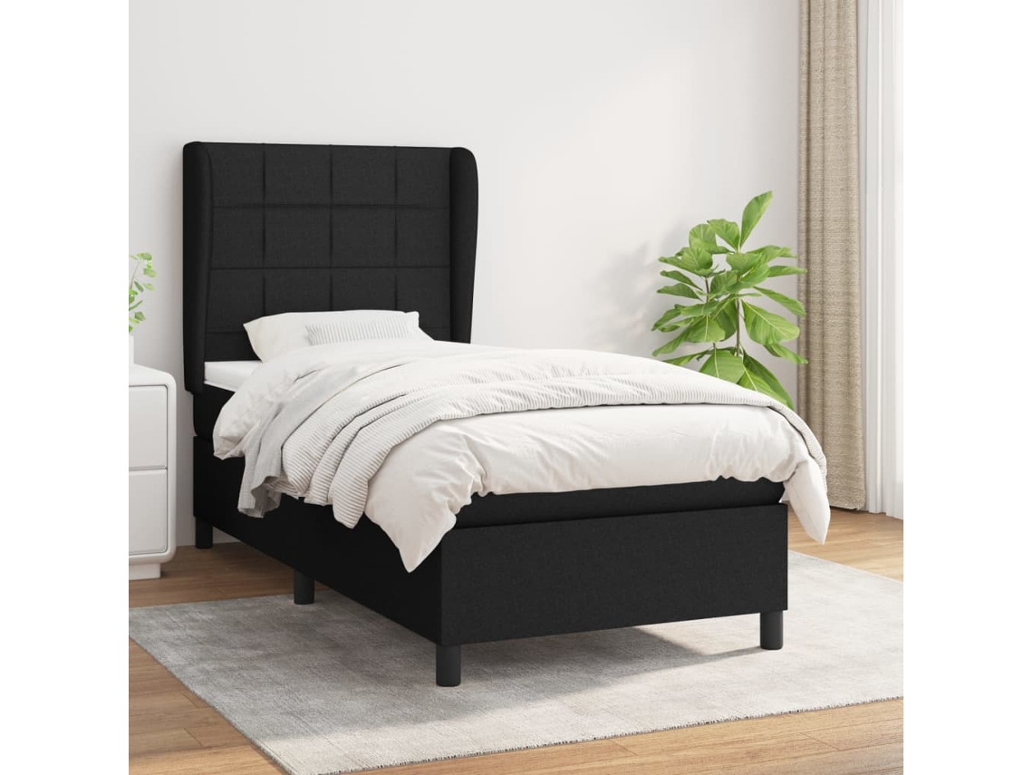 Cama Box Spring Con Colchón Tela Negro 80x200 Cm