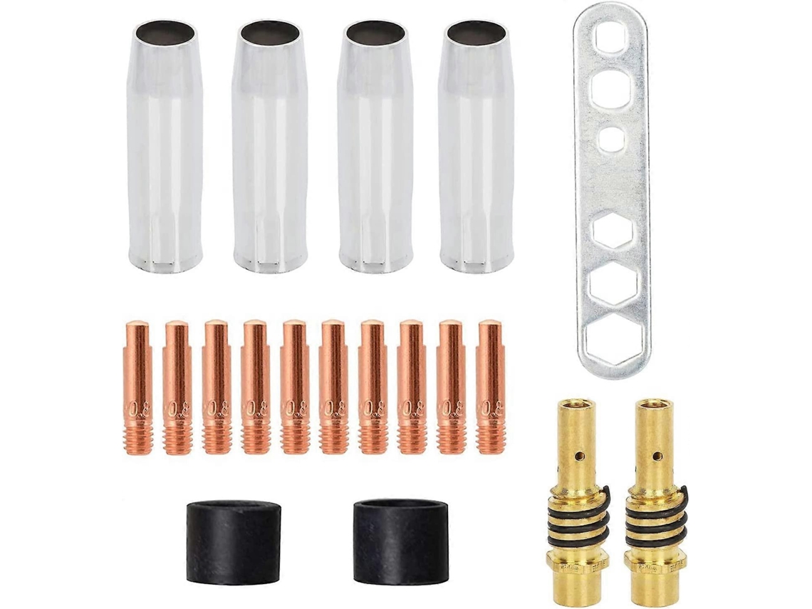 Accesorios Para Soplete Mig Mag Ak-15/mb-15: 4 Boquillas, 10 Puntas, 2 Portaboquillas, 2 Aisladores Y Herramienta (19 Piezas)