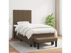 Cama Box Spring Con Colchón Tela Marrón Oscuro 90x190 Cm