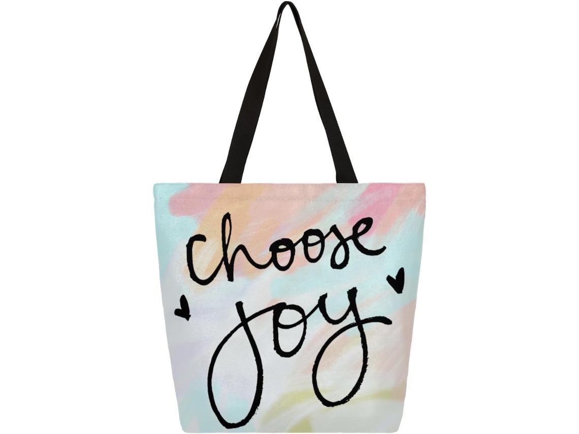 Bolso de lona Tropicallife Choose Joy con asa más alta para hombre y mujer, 34,5 x 13,40 cm. Tamaño de los modelos.