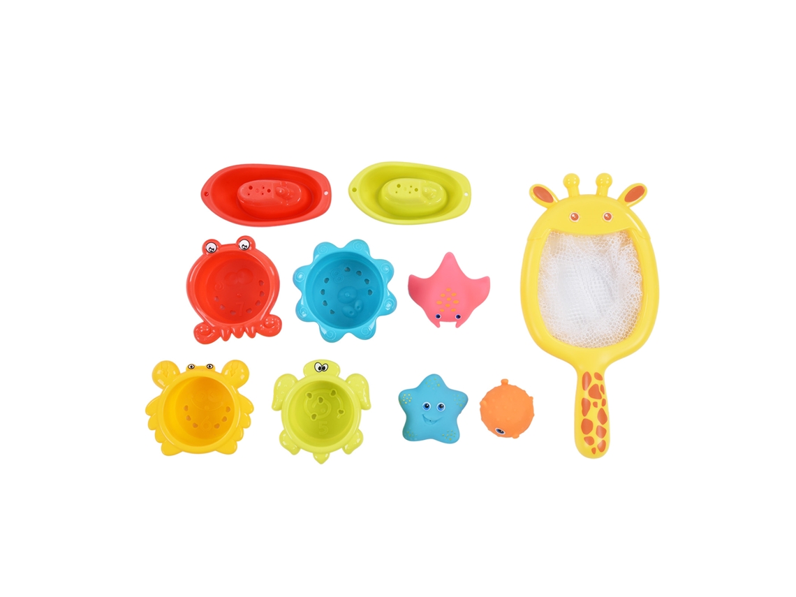 Juguetes de baño para niños, vaso apilable, barco con red de pesca, juguete de baño educativo y colorido para bebés.