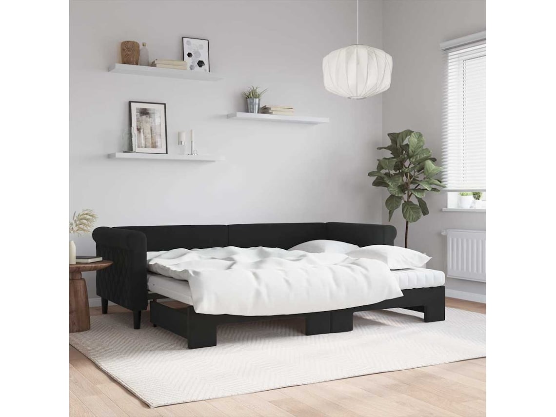 Sofá Cama Nido Con Colchón Terciopelo Negro 80x200 Cm