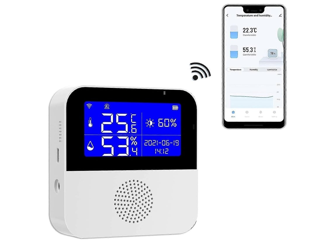 Monitor inalámbrico de temperatura y humedad, termómetro e higrómetro digital inalámbrico con pantalla LCD, alarma sonora y alerta mediante aplicación, sensor.