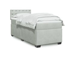 Cama Box Spring Con Colchón Terciopelo Gris Claro 80x200 Cm