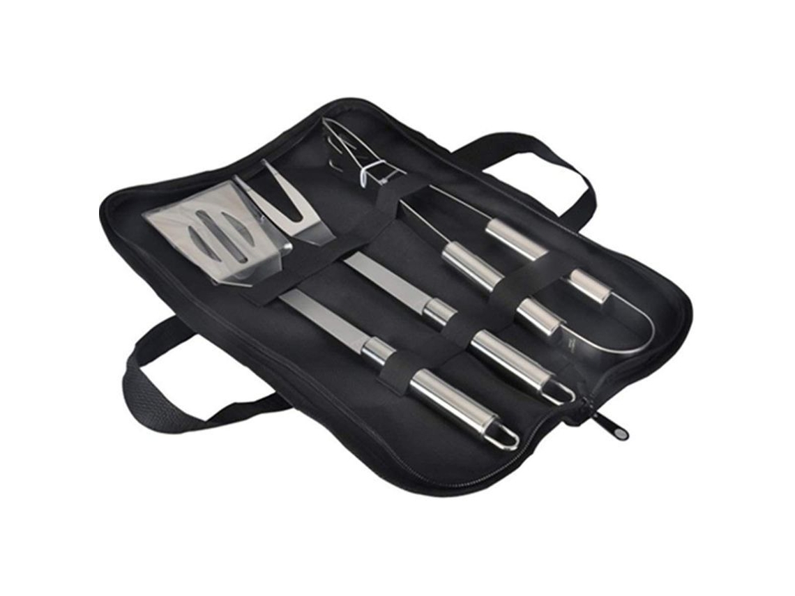 Juego De Utensilios Para Barbacoa De Acero Inoxidable, 3 Piezas, Con Bolsa De Transporte.