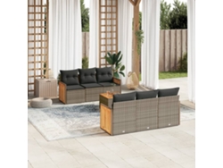 Conjunto de sofá de jardín de 7 piezas con cojines, mimbre gris, DKD Home Decor
