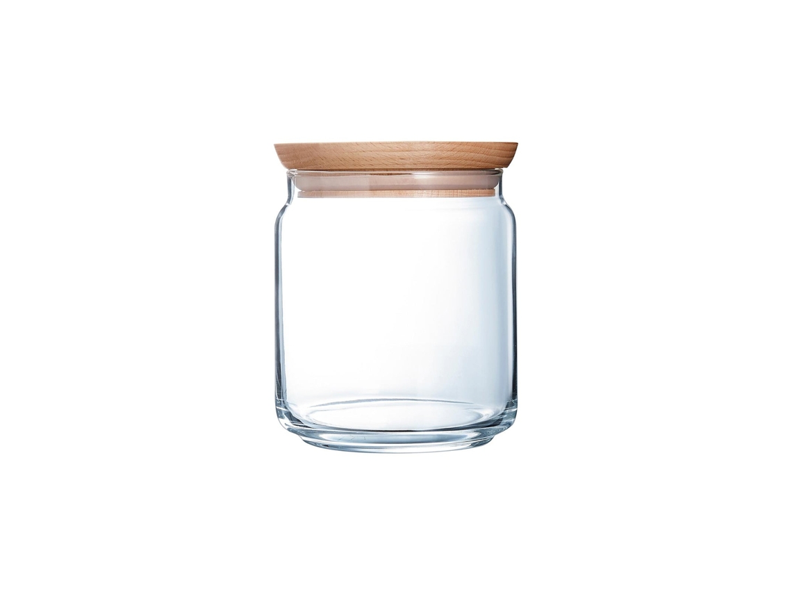 Bote Hermético Redondo En Vidrio Con Tapa De Madera LUMINARC (0,75L)