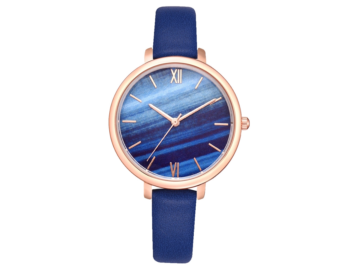 Reloj De Cuarzo Unisex Con Correa De Cuero Pu Fashional Y Esfera Degradada Azul